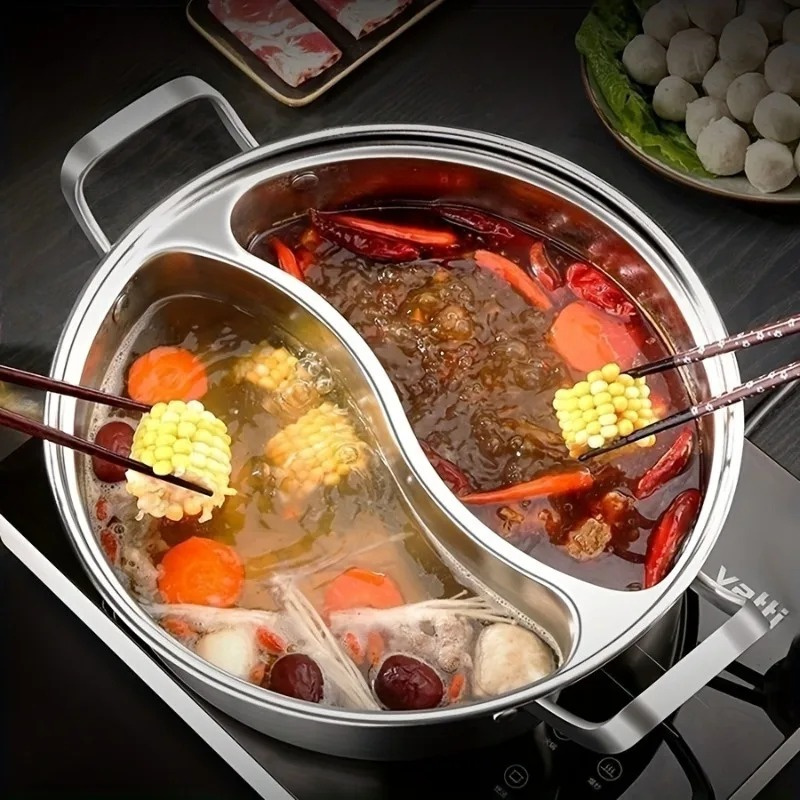 Dosa Pan Iron - 304ステンレス鋼製ツイン分割式ホットポット中華鍋32/34cmスープ鍋二味調理鍋IH対応