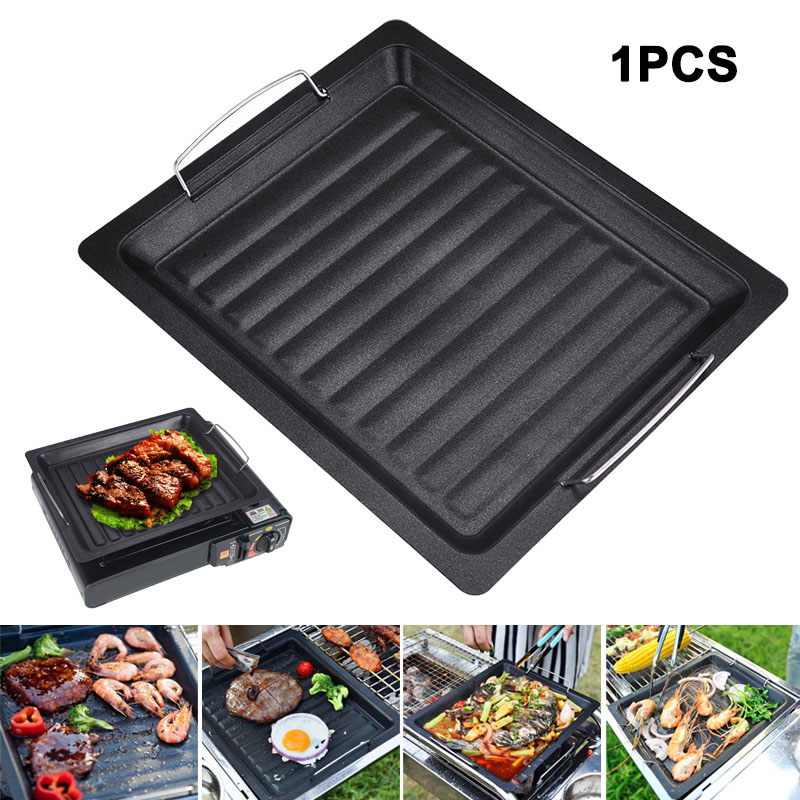 Dosa Pan Iron - 屋外用厚い四角グリルパン 2つのハンドル付き ポータブルノンスティックグリルパン ベーキングトレイ 外出用 バーベキュー
