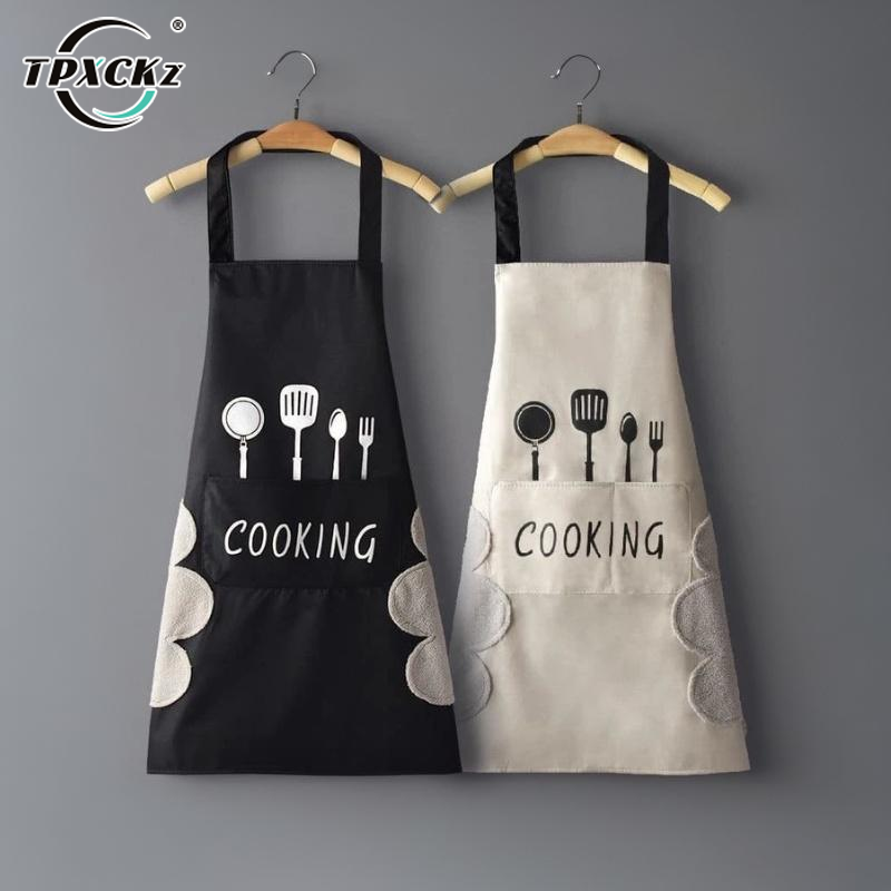 Home Cooking Service - SL 防水防油キッチンエプロン（ハンドタオル付き）、スタイリッシュなカップルデザイン、家庭料理・ベーキング用